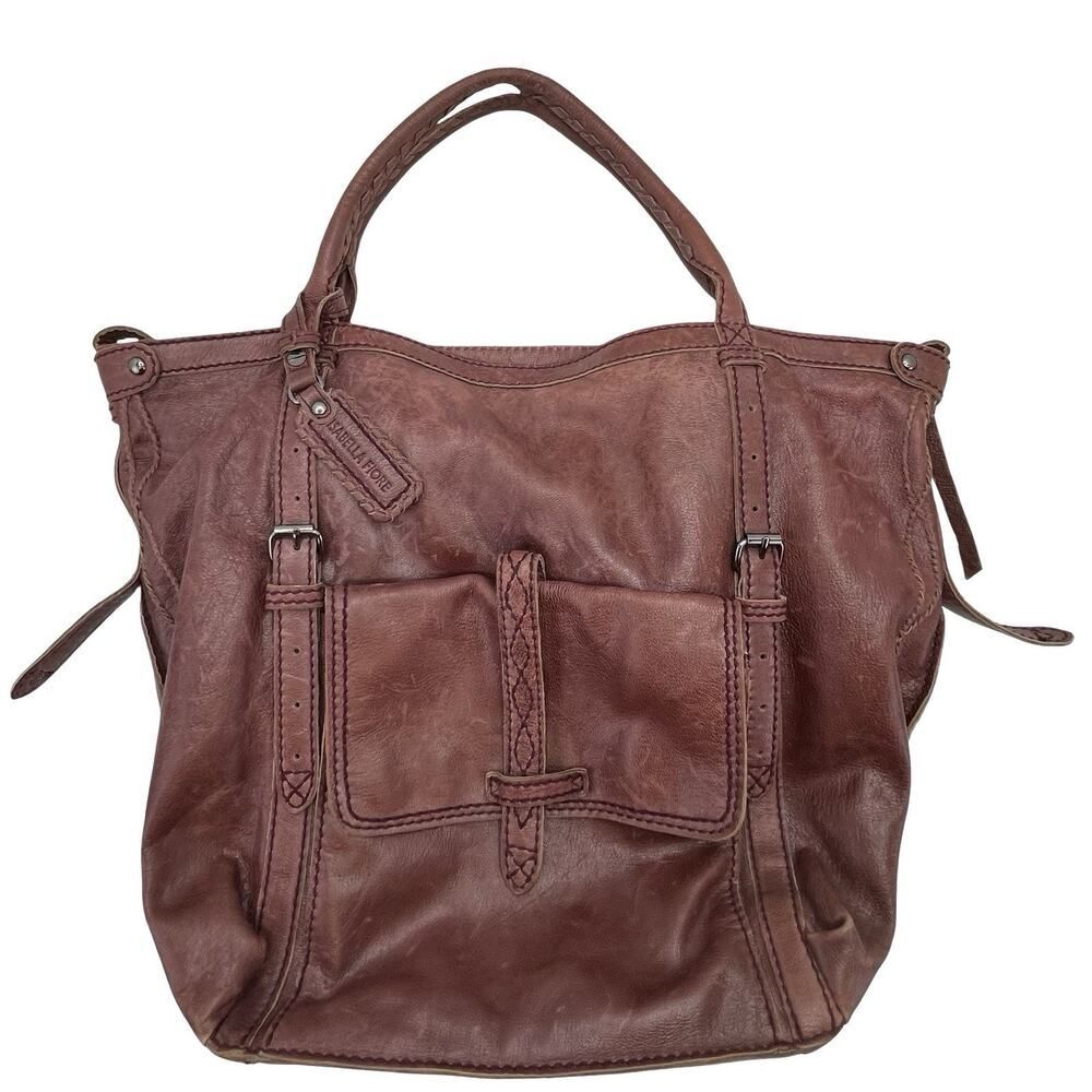 Isabella Fiore Brown Leather Shoulder Bag Small Purse Buckle Detail Front Pocket